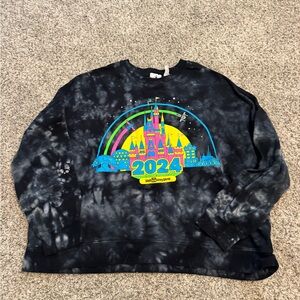 Disney World 2024 adult Tie-Dye Sweatshirt - Black with Neon Castle Graphic